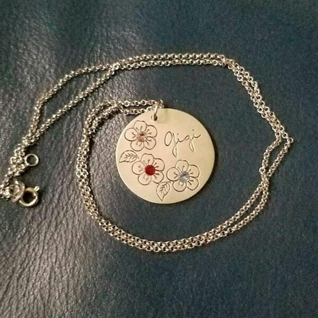 Personalized Birthstone and Birth Flowers Necklace with Name