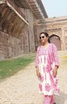 Pink and White Floral Block Print Kurta Set