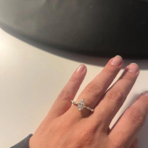 Marquise Cut Hidden Halo 5 Stone Moissanite Diamond Ring