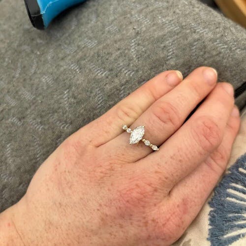 Marquise Cut Hidden Halo 5 Stone Moissanite Diamond Ring