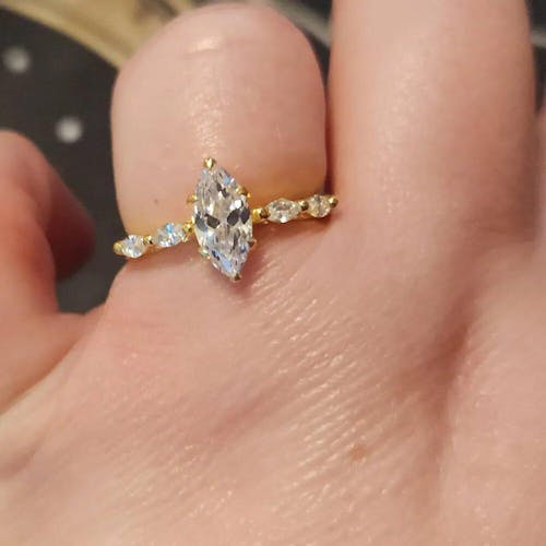 Marquise Cut Hidden Halo 5 Stone Moissanite Diamond Ring