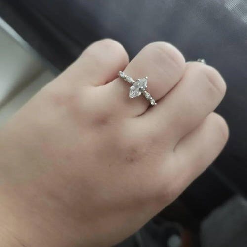 Marquise Cut Hidden Halo 5 Stone Moissanite Diamond Ring