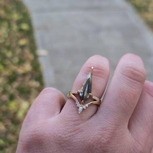 Vintage Kite Cut Salt and Pepper Curved Shape Diamond Ring with Band