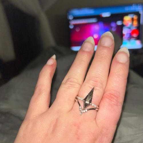 Vintage Kite Cut Salt and Pepper Curved Shape Diamond Ring with Band