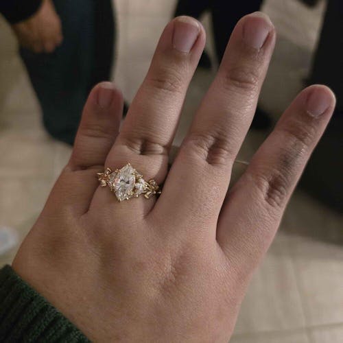 Vintage Marquise Lab Diamond Leaf Vine Engagement Ring