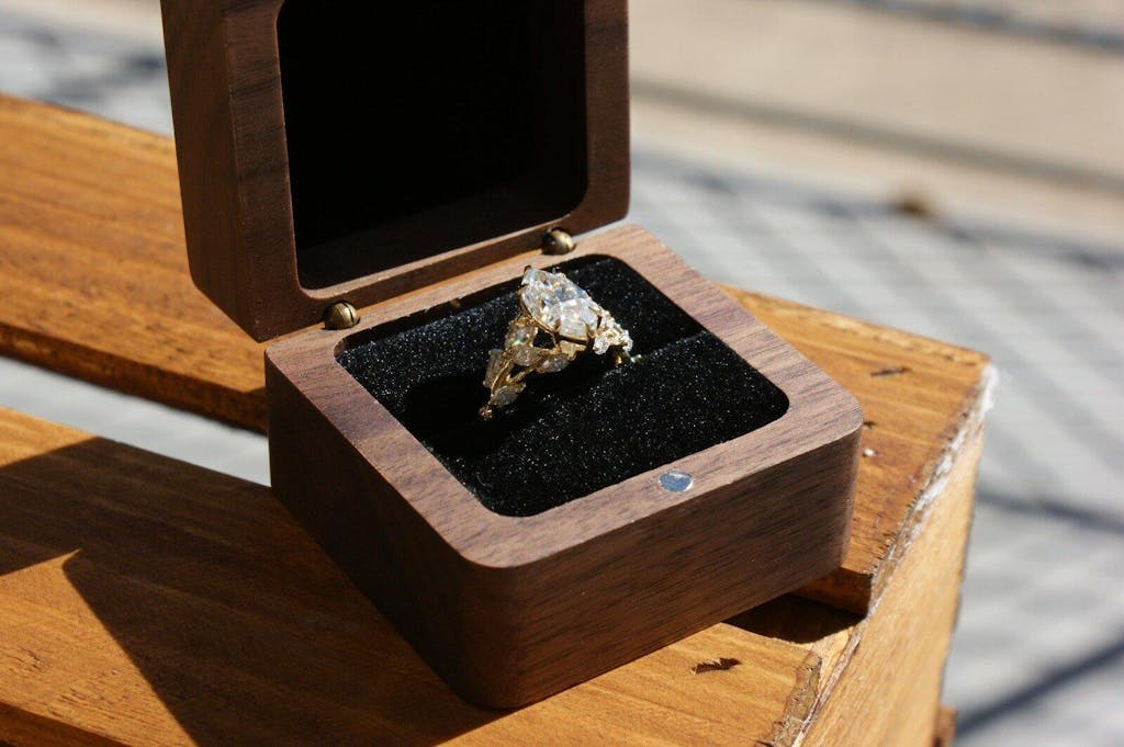 Vintage Marquise Lab Diamond Leaf Vine Engagement Ring