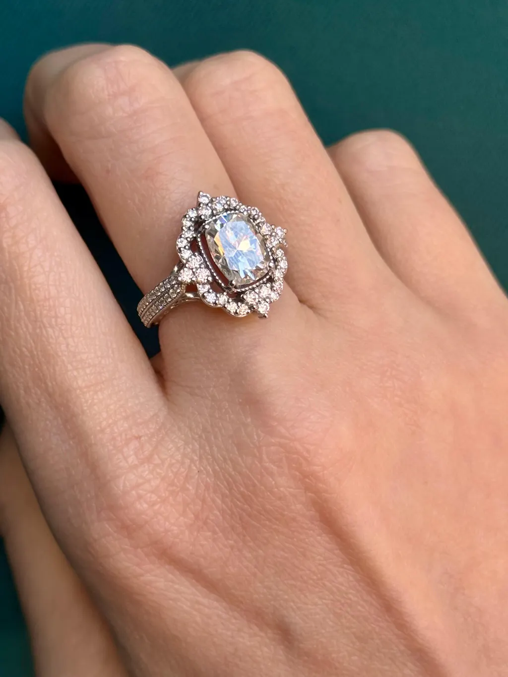 Moissanite Cushion Cut Art Deco Engagement Ring