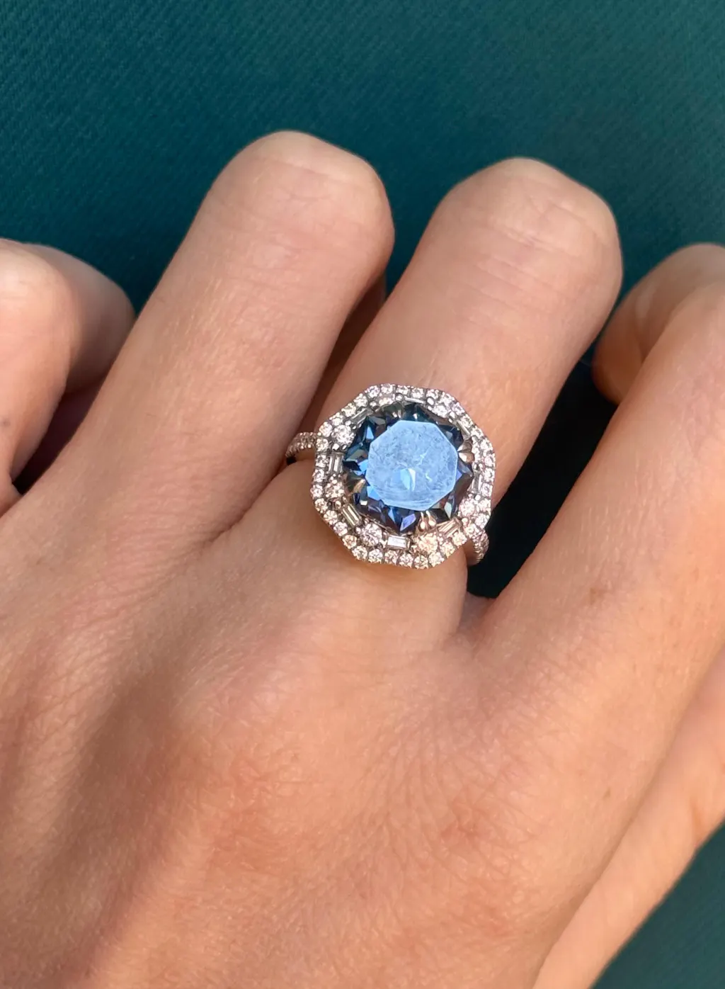 Royal Blue Octa Cut Moissanite Diamond Ring - Perfect Gift Choice