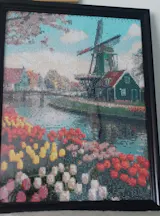 deze diamond painting molen met bloemen gemaakt