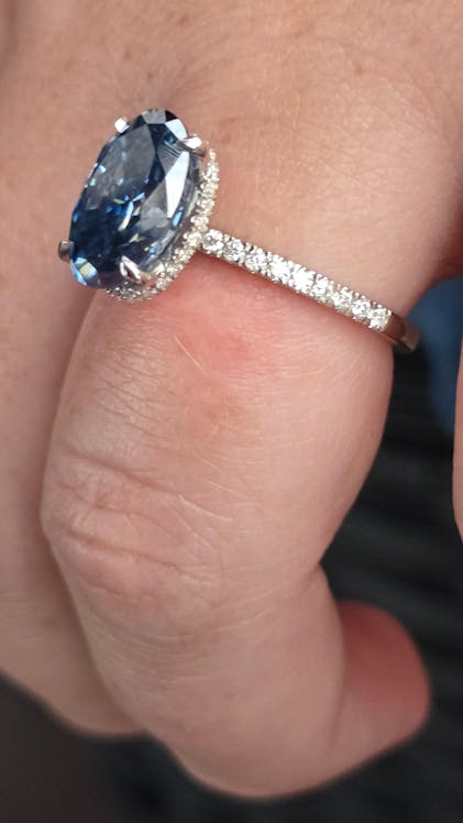 Pale Blue Gold Grey Moissanite Ring Blue Moissanite Stone Dark