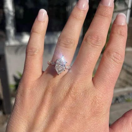 Marquise Cut Moissanite Ring, Antique Hidden Halo Engagement