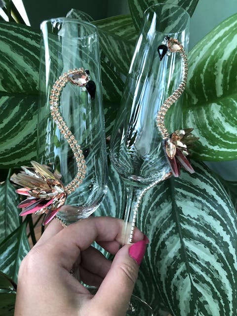 Crystal Pink Flamingo Party Personalized Wine Glass