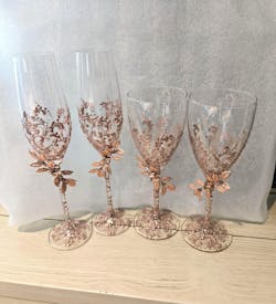 Rose Gold Filigree Wedding Flutes Set