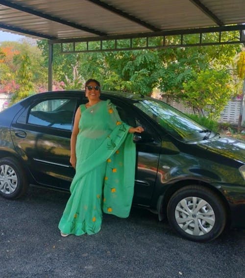 Green Glimmer (Handpainted Organza Saree)