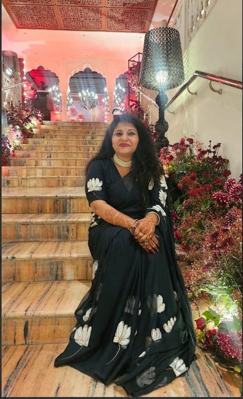 Charcoal Whisper (Hand Painted Black Chiffon Saree)