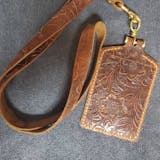 Full Grain Leather ID Badge Holder with Lanyard Distressed Brown / Vertical