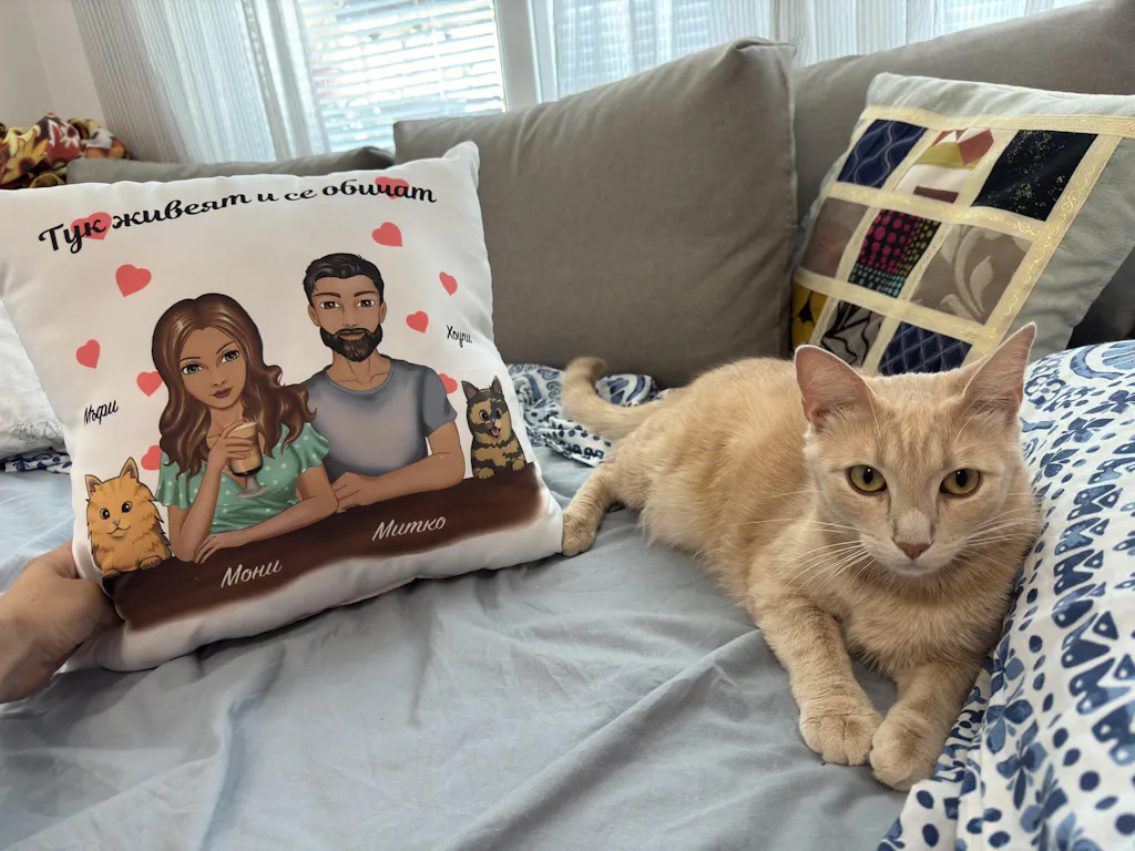 Възглавница - дизайн с котки, мъж и жена