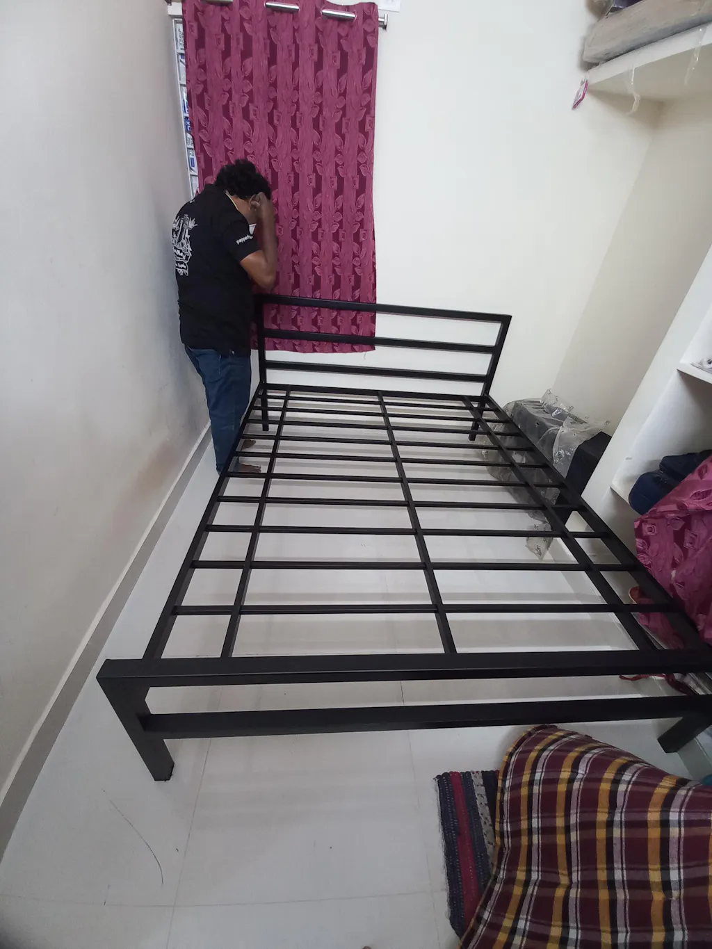 Buy Striker Metal Black Bed & Plus Single Mattress Best Price