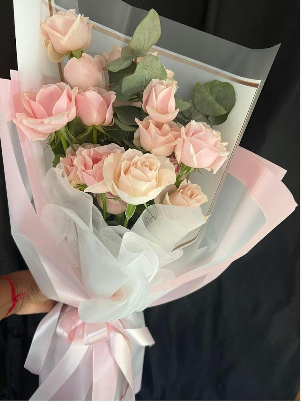 Blush Roses Wrapped Flower Bouquet Delivery in Mauritius