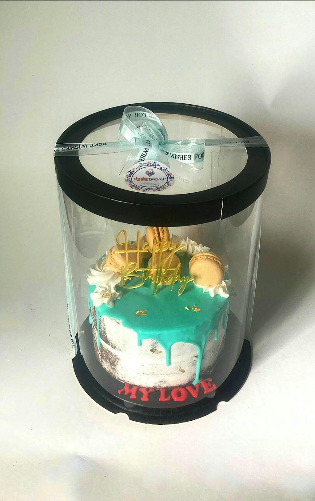 Light Blue Birthday Cake with Macarons Delivery Mauritius