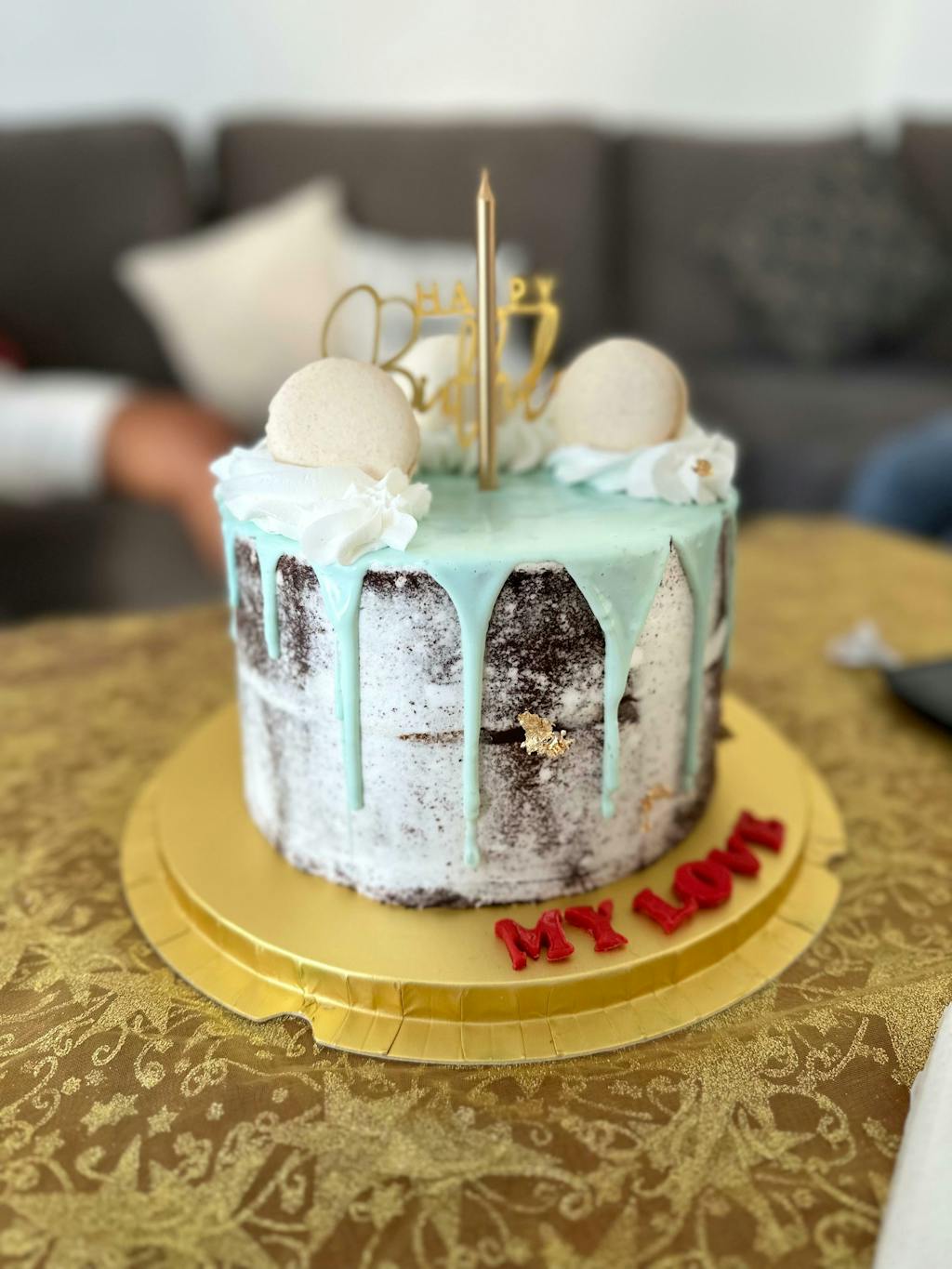 Light Blue Birthday Cake with Macarons Delivery Mauritius
