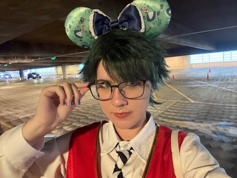 【Ready For Ship】DokiDoki Game Cosplay Men Wig Short Curly Green Hair Multi-layered Flipped