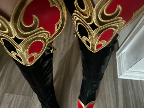 DokiDoki Game Cosplay Black Red Shoes Heart Metal Decorative High Heel Boots