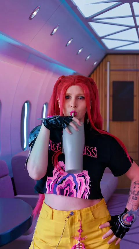 【Ready For Ship】【FRONT LACE】DokiDoki Movie Anime Cosplay Women Wig Long Pink Straight Hair Two Ponytails
