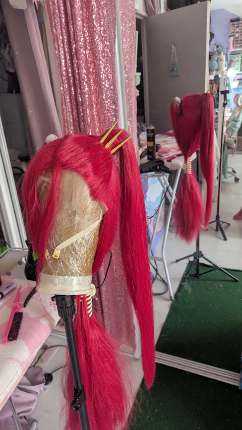 【Ready For Ship】【FRONT LACE】DokiDoki Movie Anime Cosplay Women Wig Long Pink Straight Hair Two Ponytails