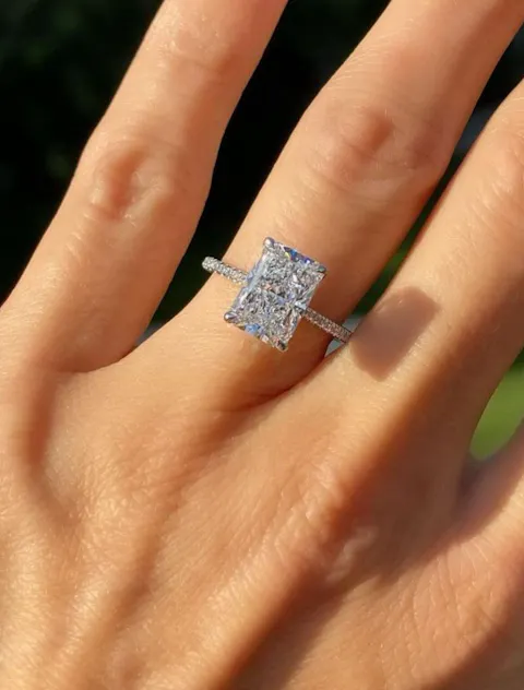 7.0ct Radiant Cut Hiden Halo Pave Moissanite Diamond Engagement Ring