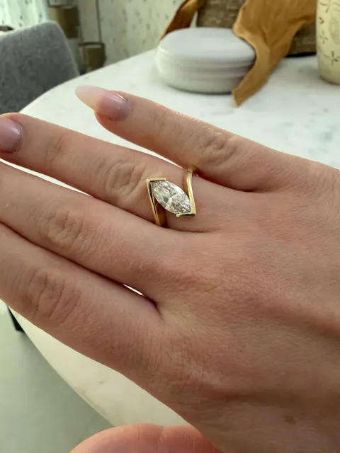 1.0CT-2.0CT Marquise Cut Lab Grown Diamond Half Bezel Engagement Ring