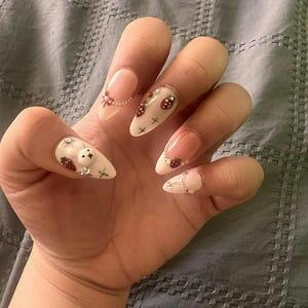 Kawaii Bunny & Strawberry Press-On Nails | Handmade Bunny Nail Art | Cute Girly Nails | 3D Kawaii Nails | Cottagecore Nail Art | JB689H