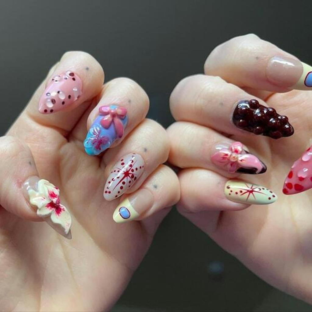 Unique Floral Press On Nails | Elegant Orchid Fake Nails | Handcrafted Flower Nail Art | 3D Floral Acrylic Nails | press ons| HB521YV