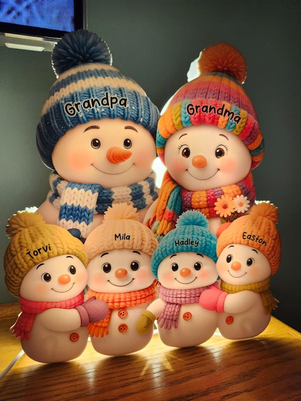 Personalized Snowman Family Acrylic Light Box - A Cozy Holiday Gift for Loved Ones