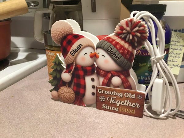 Snowman Couple Acrylic Light Box - Romantic Winter Gift Plaque