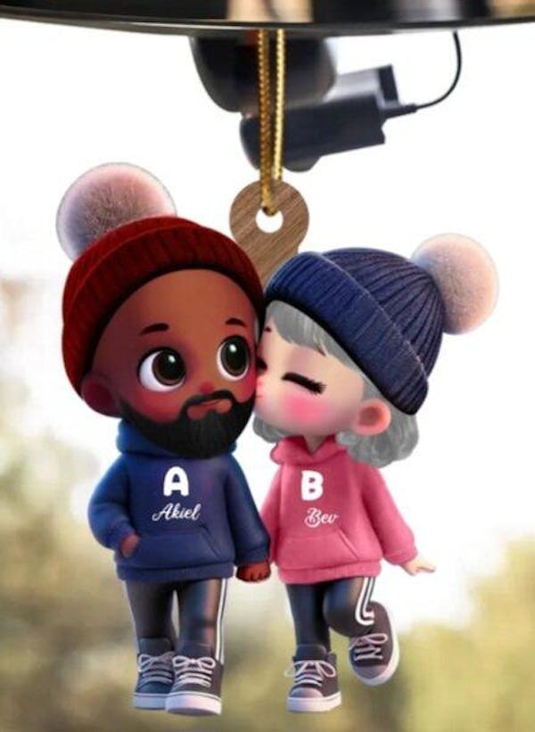 Personalized Acrylic Car Hanger - Cute Couple Kissing Moment - Custom Name Gift for Boyfriend & Girlfriend