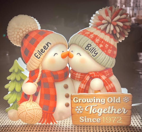 Snowman Couple Acrylic Light Box - Romantic Winter Gift Plaque