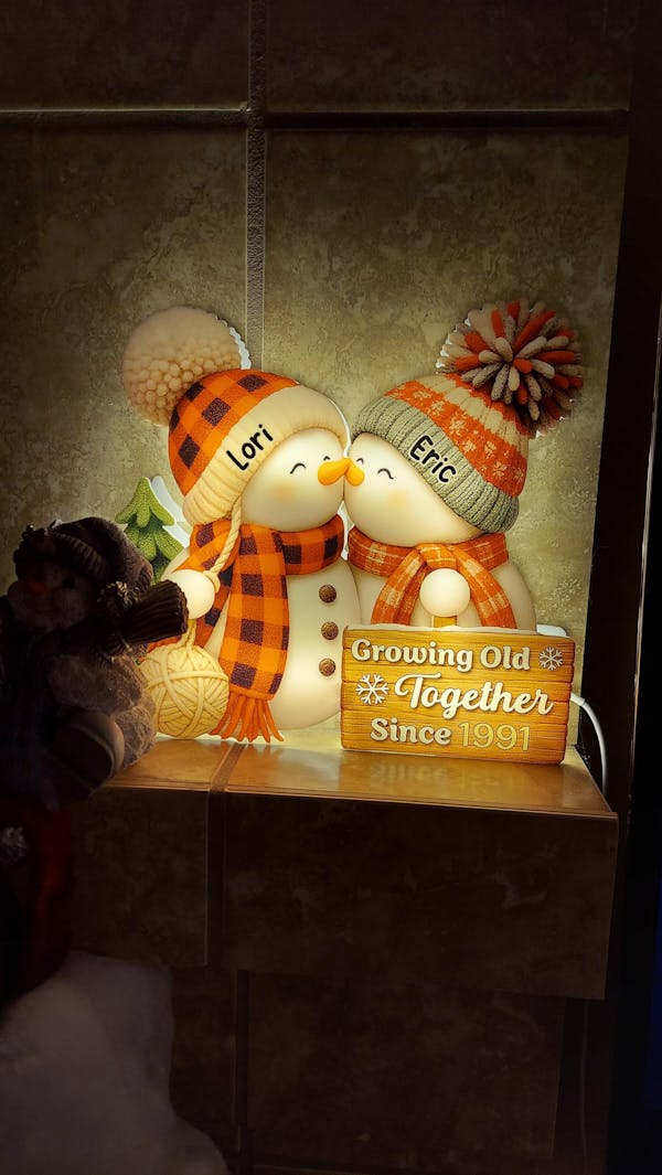 Snowman Couple Acrylic Light Box - Romantic Winter Gift Plaque