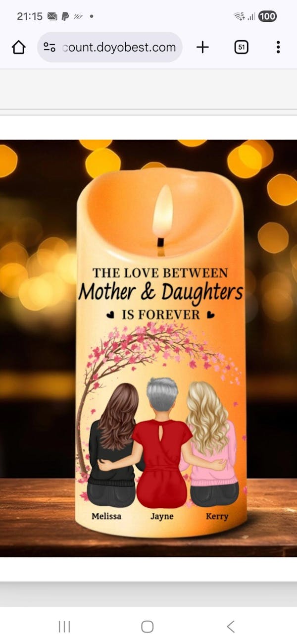 The Love Between Mother & Daughters Is Forever - Personalized Flameless LED Candle Gift for Mom, Custom Gift for Mother and Daughters