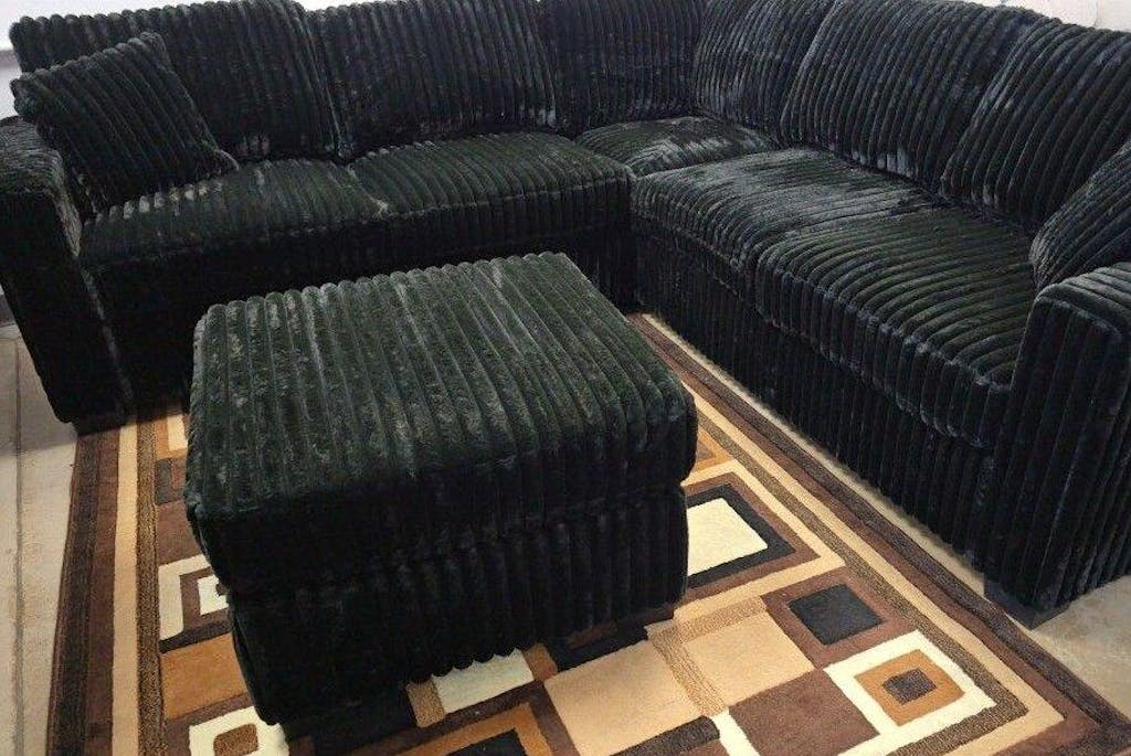 Midnight Haven Black Corduroy Sectional with Ottoman