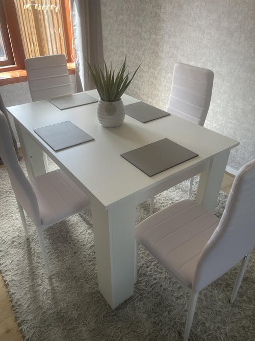 Modern 4-6 Seater White Dining Table and Chairs Set
