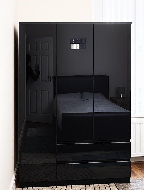 High Gloss 3 Door Wardrobe With Drawers And Shelves