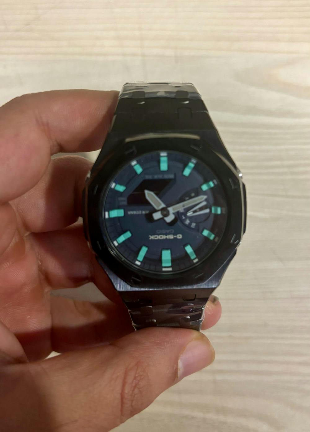 Metal Mod Kit for Casio G-Shock GA2100 GA-2110/BA-2100 Watches, Metal Case Stainless Steel Strap, Replacement Accessories, 4th Gen. Rubber & Stainless Steel Straps, Casioak G-Shock (Carbon Black)