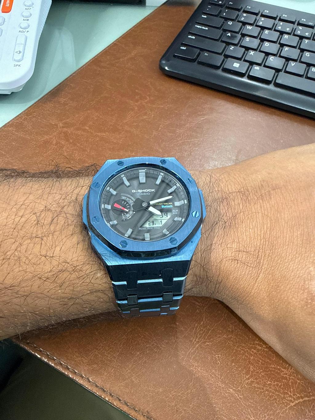 Mod Kit Metal Watchband and Metal Case for G-shock GA-2100 and GA-2110/BA-2100 " Casioak" (Blue Bracelet)