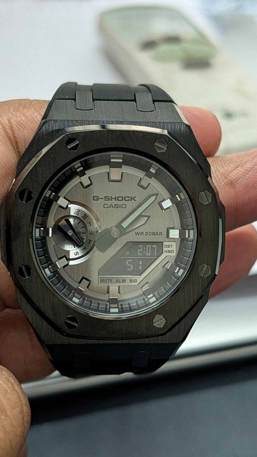 Mod Kit Metal Watchband and Metal Case for G-shock GM-2100 and GM-2110/BA-2100 " Casioak" {Black Bracelet)