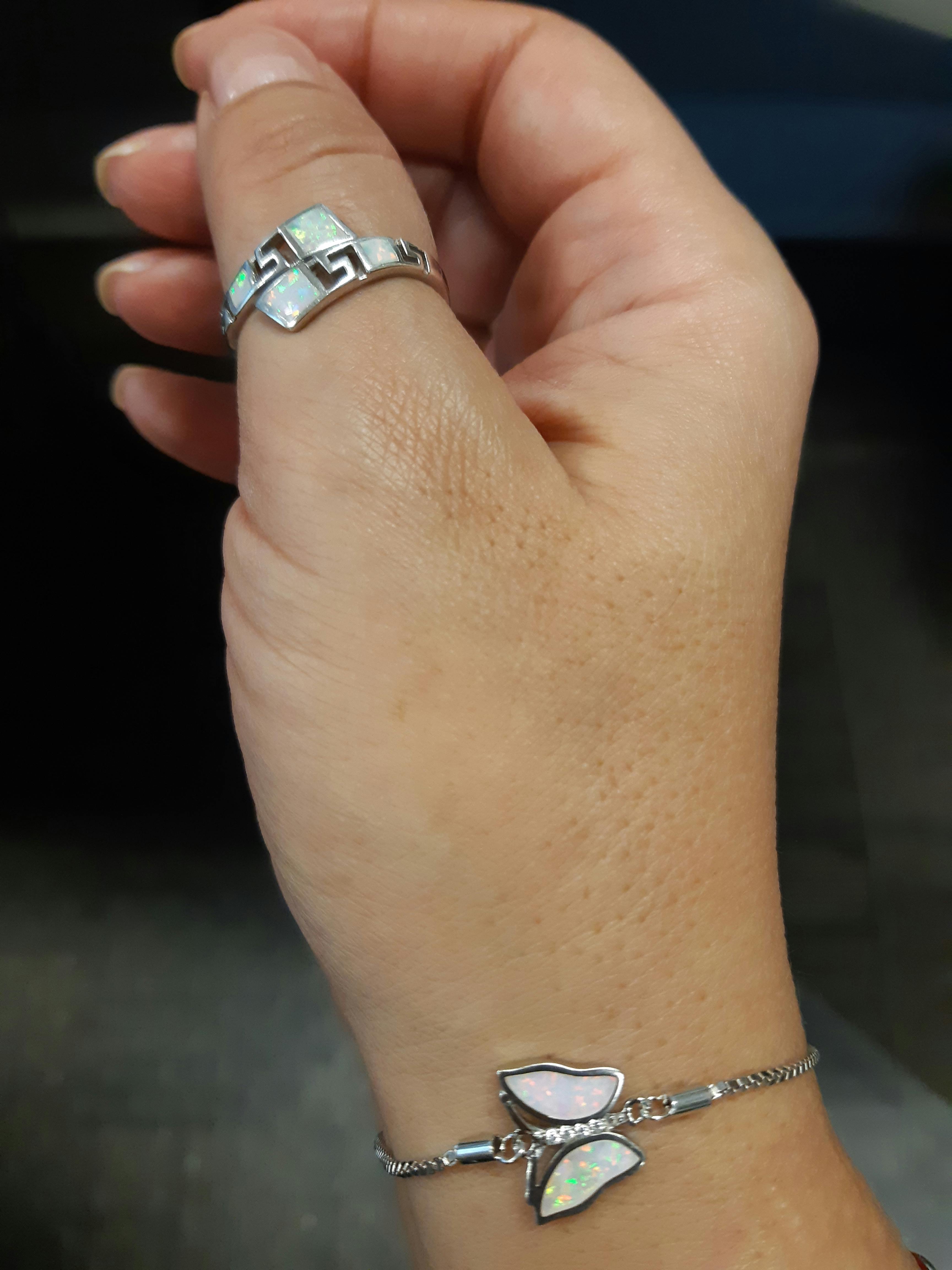 Sterling Silver Adjustable Butterfly White Lab Opal & Clear
