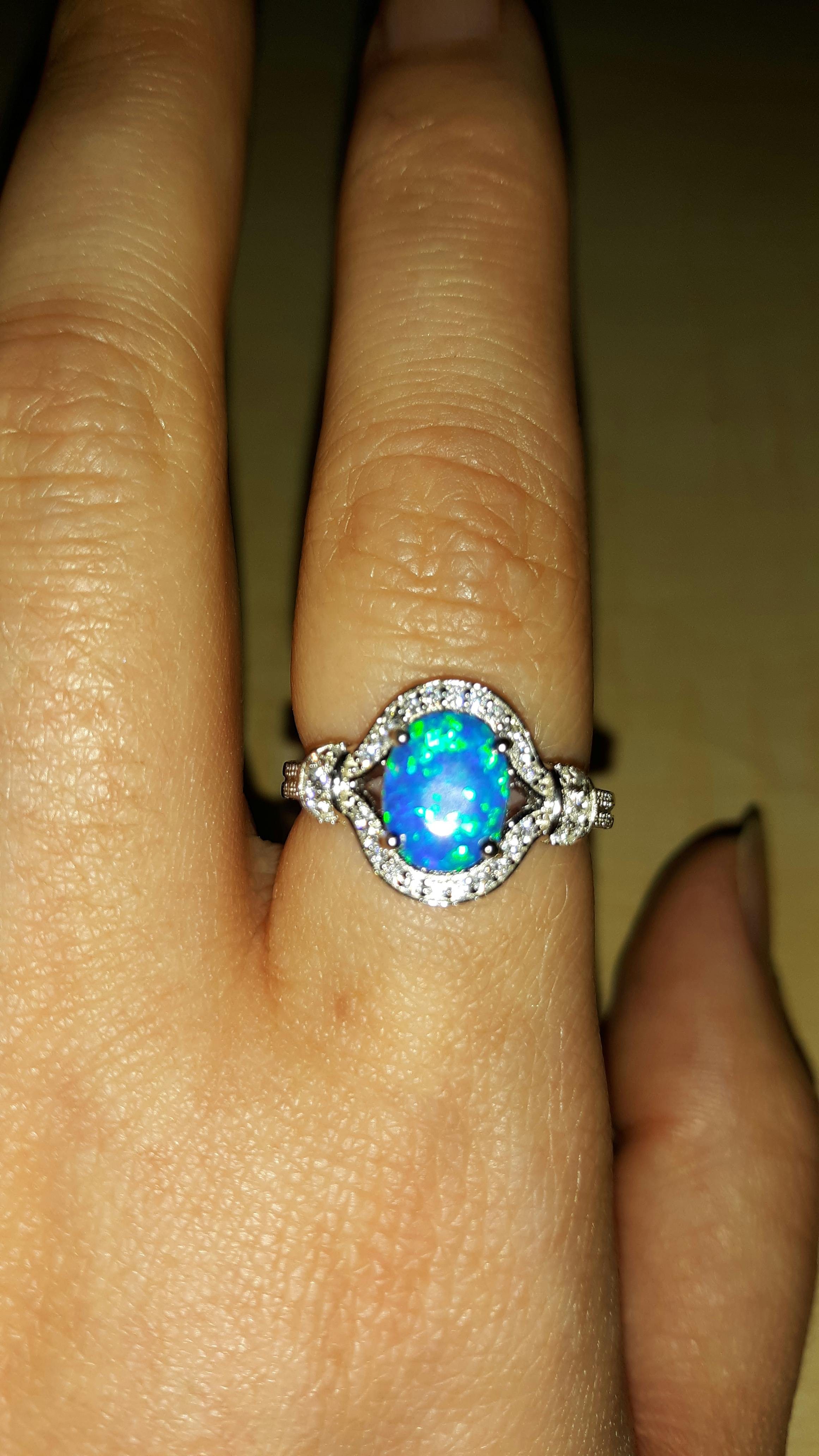 Sterling Silver Blue Oval Lab-Opal CZ Ring