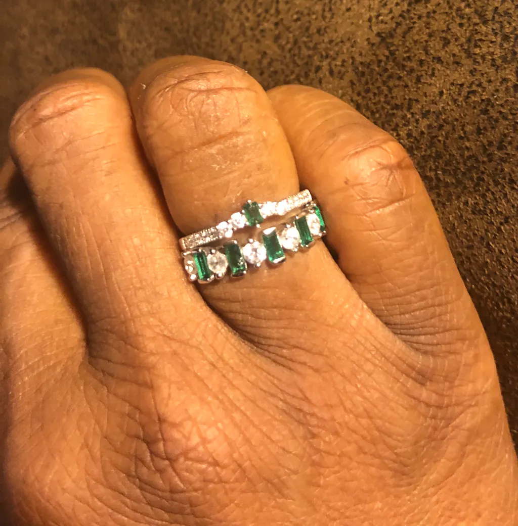 Sterling Silver Round & Baguette Emerald CZ Ring