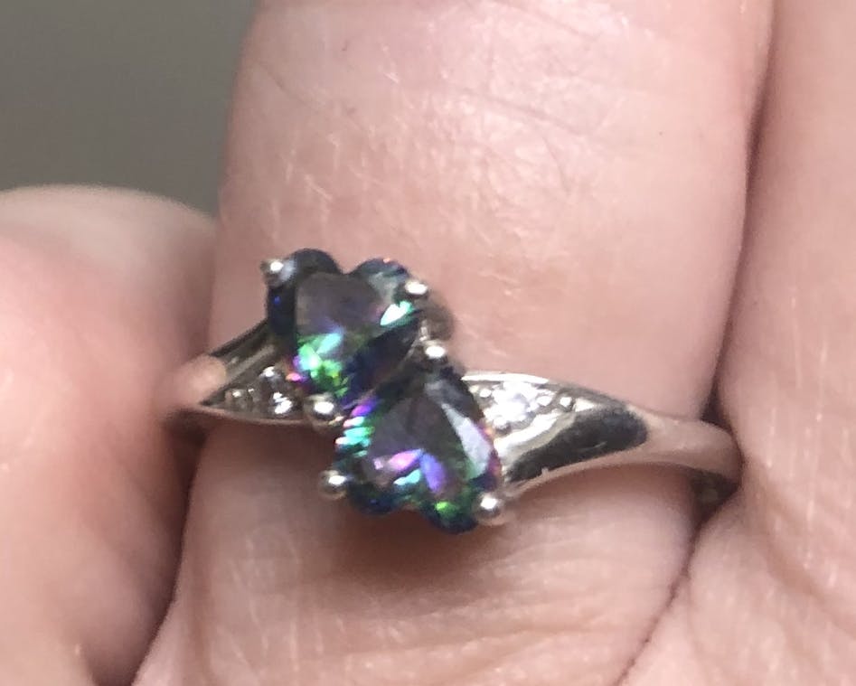 Sterling Silver Double Heart Rainbow CZ Ring Sterling Silver Double Heart Rainbow CZ Ring