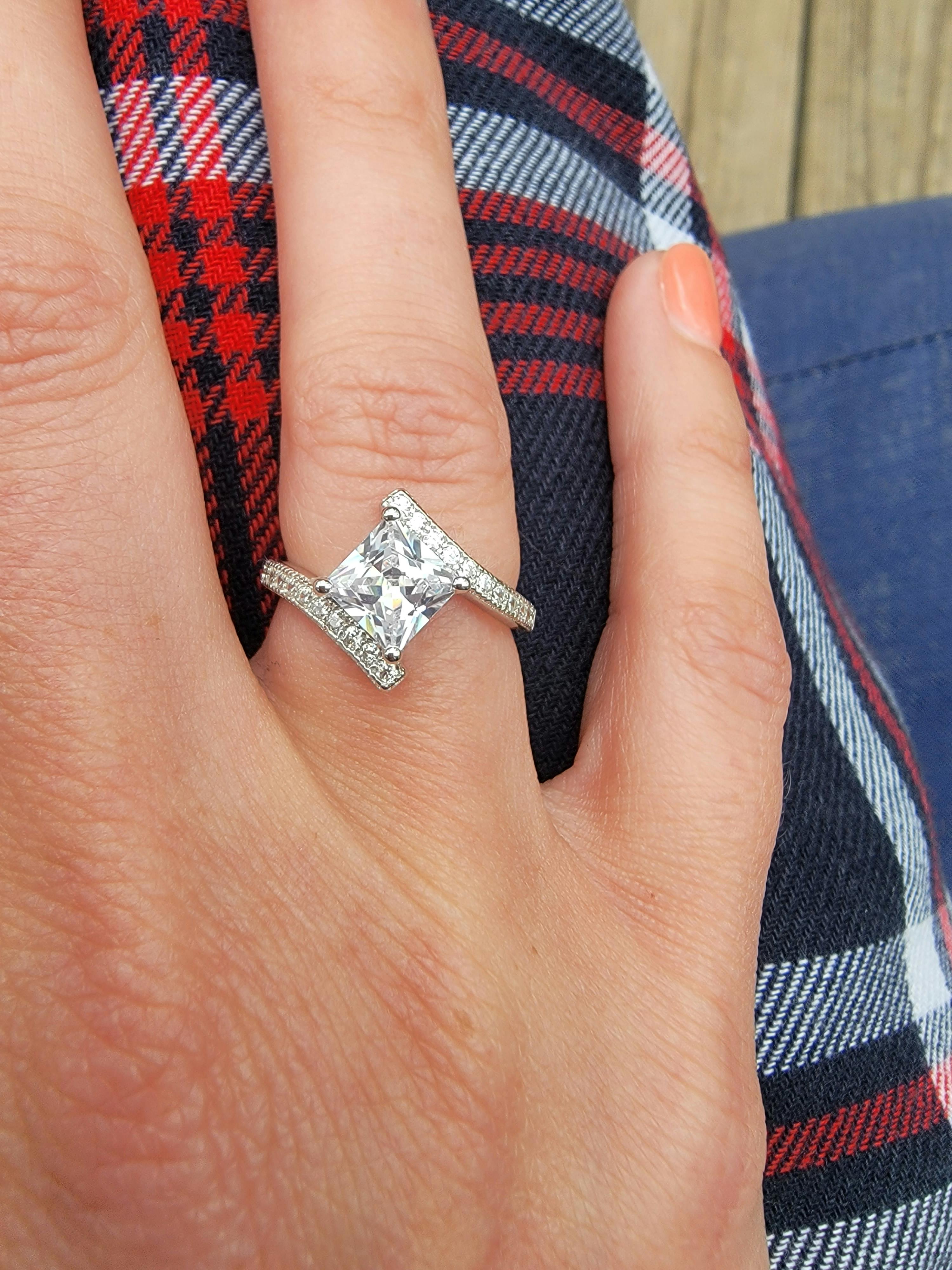 Sterling Silver Elegant Princess Cut Clear CZ Ring